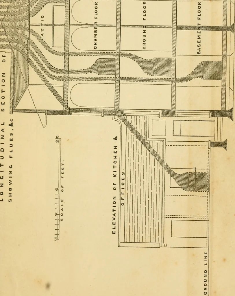 An illustration from Rudimentary treatise on the erection of dwelling-houses : illustrated by a perspective view, plans, elevations, and sections of a pair of semi-detached villas with the specification, quantities, and estimates and every requisite detail, in sequence, for their construction and finishing / by S.H. Brooks., 1874, leaf 204