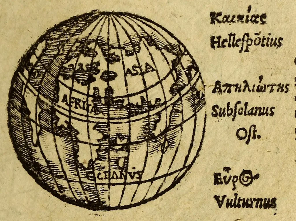 An illustration from Rudimentorum cosmographicorum Ioan. Honteri Coronensis libri III. cum tabellis geographicis elegantissimis. : De variarum rerum nomenclaturis per classes, liber I, 1565, leaf 73