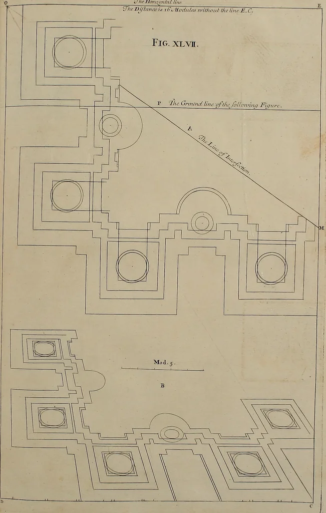 An illustration from Rules and examples of perspective, proper for painters and architects, etc. In English and Latin ... by .., 1707, leaf 166
