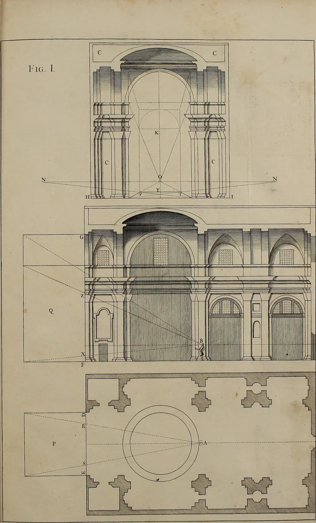 An illustration from Rules and examples of perspective, proper for painters and architects, etc. In English and Latin ... by .., 1707, leaf 28