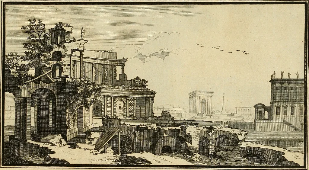 An illustration from Rules and examples of perspective proper for painters and architects, etc. in English and Latin :‡bcontaining a most easie and expeditious method to delineate in perspective all designs relating to architecture, after a new manner, wholly free from the confusion of occult lines /‡cby that great master thereof, Andrea Pozzo, Soc. Jef. engraven in 105 ample folio plates, and adorn'd with 200 initial letters to the explanatory discourses ; printed from copper-plates ony best paper by John Sturt ; done into English from the original printed at Rome 1693 in Lat. and Ital. by Mr John James of Greenwich, 1693, leaf 10