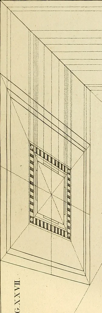 An illustration from Rules and examples of perspective proper for painters and architects, etc. in English and Latin :‡bcontaining a most easie and expeditious method to delineate in perspective all designs relating to architecture, after a new manner, wholly free from the confusion of occult lines /‡cby that great master thereof, Andrea Pozzo, Soc. Jef. engraven in 105 ample folio plates, and adorn'd with 200 initial letters to the explanatory discourses ; printed from copper-plates ony best paper by John Sturt ; done into English from the original printed at Rome 1693 in Lat. and Ital. by Mr John James of Greenwich, 1693, leaf 108