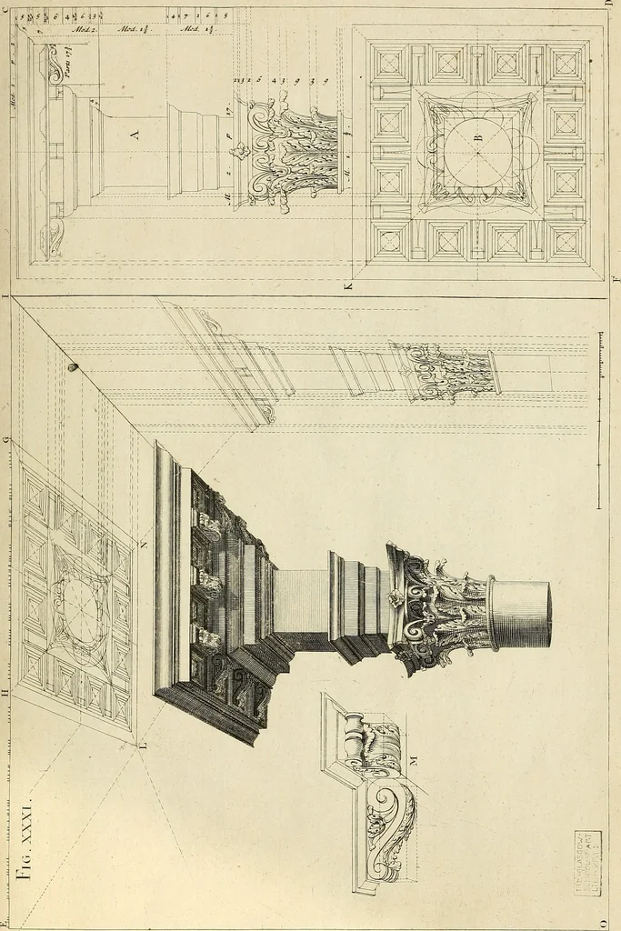 An illustration from Rules and examples of perspective proper for painters and architects, etc. in English and Latin :‡bcontaining a most easie and expeditious method to delineate in perspective all designs relating to architecture, after a new manner, wholly free from the confusion of occult lines /‡cby that great master thereof, Andrea Pozzo, Soc. Jef. engraven in 105 ample folio plates, and adorn'd with 200 initial letters to the explanatory discourses ; printed from copper-plates ony best paper by John Sturt ; done into English from the original printed at Rome 1693 in Lat. and Ital. by Mr John James of Greenwich, 1693, leaf 120