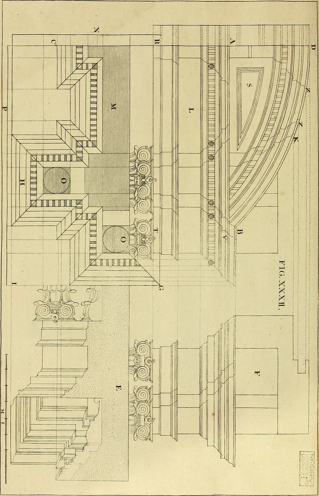 An illustration from Rules and examples of perspective proper for painters and architects, etc. in English and Latin :‡bcontaining a most easie and expeditious method to delineate in perspective all designs relating to architecture, after a new manner, wholly free from the confusion of occult lines /‡cby that great master thereof, Andrea Pozzo, Soc. Jef. engraven in 105 ample folio plates, and adorn'd with 200 initial letters to the explanatory discourses ; printed from copper-plates ony best paper by John Sturt ; done into English from the original printed at Rome 1693 in Lat. and Ital. by Mr John James of Greenwich, 1693, leaf 123