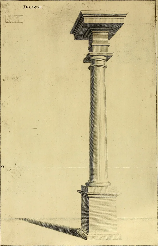An illustration from Rules and examples of perspective proper for painters and architects, etc. in English and Latin :‡bcontaining a most easie and expeditious method to delineate in perspective all designs relating to architecture, after a new manner, wholly free from the confusion of occult lines /‡cby that great master thereof, Andrea Pozzo, Soc. Jef. engraven in 105 ample folio plates, and adorn'd with 200 initial letters to the explanatory discourses ; printed from copper-plates ony best paper by John Sturt ; done into English from the original printed at Rome 1693 in Lat. and Ital. by Mr John James of Greenwich, 1693, leaf 141