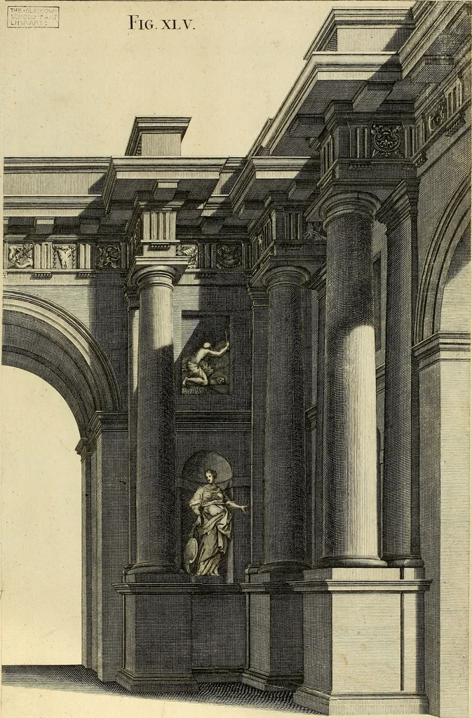 An illustration from Rules and examples of perspective proper for painters and architects, etc. in English and Latin :‡bcontaining a most easie and expeditious method to delineate in perspective all designs relating to architecture, after a new manner, wholly free from the confusion of occult lines /‡cby that great master thereof, Andrea Pozzo, Soc. Jef. engraven in 105 ample folio plates, and adorn'd with 200 initial letters to the explanatory discourses ; printed from copper-plates ony best paper by John Sturt ; done into English from the original printed at Rome 1693 in Lat. and Ital. by Mr John James of Greenwich, 1693, leaf 162