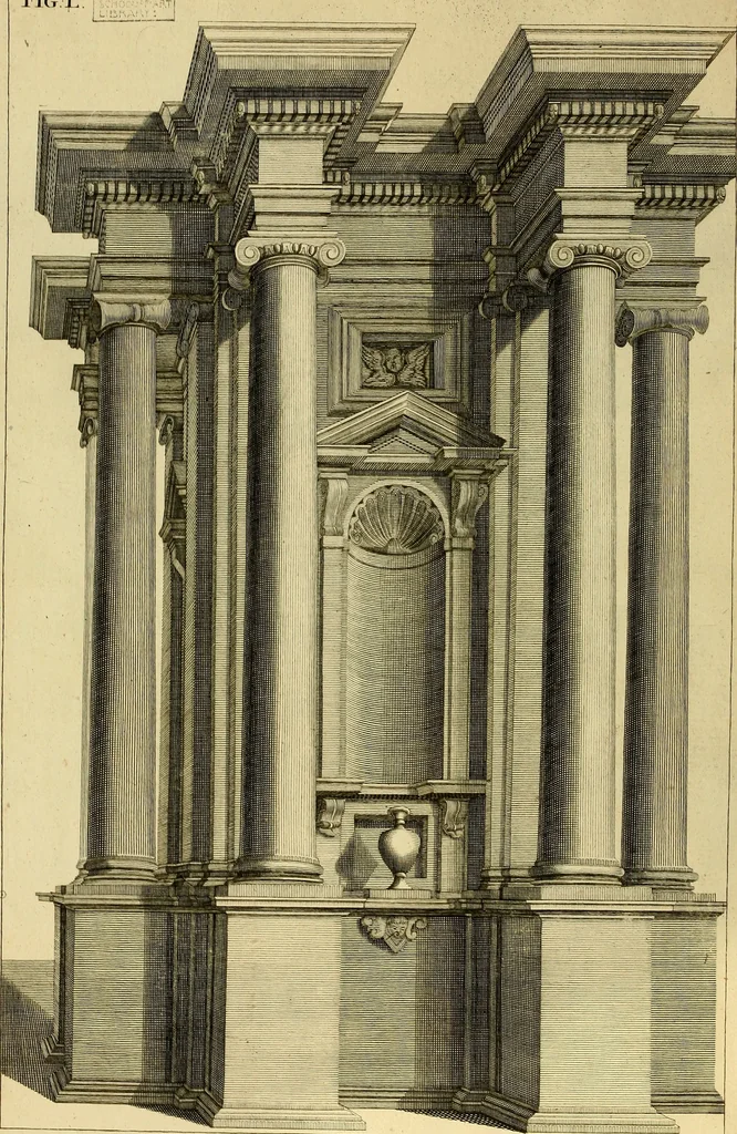 An illustration from Rules and examples of perspective proper for painters and architects, etc. in English and Latin :‡bcontaining a most easie and expeditious method to delineate in perspective all designs relating to architecture, after a new manner, wholly free from the confusion of occult lines /‡cby that great master thereof, Andrea Pozzo, Soc. Jef. engraven in 105 ample folio plates, and adorn'd with 200 initial letters to the explanatory discourses ; printed from copper-plates ony best paper by John Sturt ; done into English from the original printed at Rome 1693 in Lat. and Ital. by Mr John James of Greenwich, 1693, leaf 177