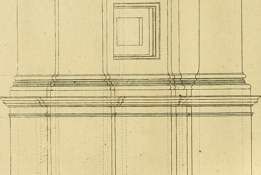 An illustration from Rules and examples of perspective proper for painters and architects, etc. in English and Latin :‡bcontaining a most easie and expeditious method to delineate in perspective all designs relating to architecture, after a new manner, wholly free from the confusion of occult lines /‡cby that great master thereof, Andrea Pozzo, Soc. Jef. engraven in 105 ample folio plates, and adorn'd with 200 initial letters to the explanatory discourses ; printed from copper-plates ony best paper by John Sturt ; done into English from the original printed at Rome 1693 in Lat. and Ital. by Mr John James of Greenwich, 1693, leaf 195