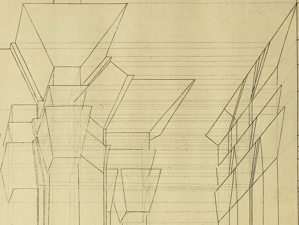 An illustration from Rules and examples of perspective proper for painters and architects, etc. in English and Latin :‡bcontaining a most easie and expeditious method to delineate in perspective all designs relating to architecture, after a new manner, wholly free from the confusion of occult lines /‡cby that great master thereof, Andrea Pozzo, Soc. Jef. engraven in 105 ample folio plates, and adorn'd with 200 initial letters to the explanatory discourses ; printed from copper-plates ony best paper by John Sturt ; done into English from the original printed at Rome 1693 in Lat. and Ital. by Mr John James of Greenwich, 1693, leaf 201