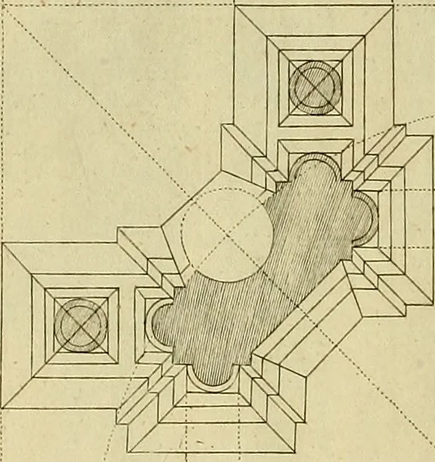 An illustration from Rules and examples of perspective proper for painters and architects, etc. in English and Latin :‡bcontaining a most easie and expeditious method to delineate in perspective all designs relating to architecture, after a new manner, wholly free from the confusion of occult lines /‡cby that great master thereof, Andrea Pozzo, Soc. Jef. engraven in 105 ample folio plates, and adorn'd with 200 initial letters to the explanatory discourses ; printed from copper-plates ony best paper by John Sturt ; done into English from the original printed at Rome 1693 in Lat. and Ital. by Mr John James of Greenwich, 1693, leaf 207