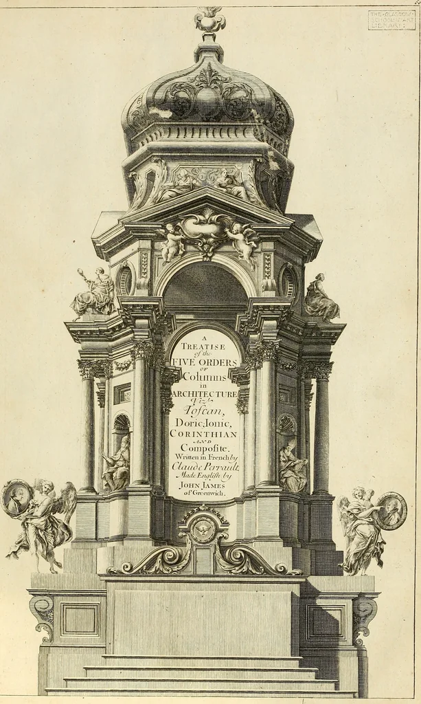 An illustration from Rules and examples of perspective proper for painters and architects, etc. in English and Latin :‡bcontaining a most easie and expeditious method to delineate in perspective all designs relating to architecture, after a new manner, wholly free from the confusion of occult lines /‡cby that great master thereof, Andrea Pozzo, Soc. Jef. engraven in 105 ample folio plates, and adorn'd with 200 initial letters to the explanatory discourses ; printed from copper-plates ony best paper by John Sturt ; done into English from the original printed at Rome 1693 in Lat. and Ital. by Mr John James of Greenwich, 1693, leaf 210