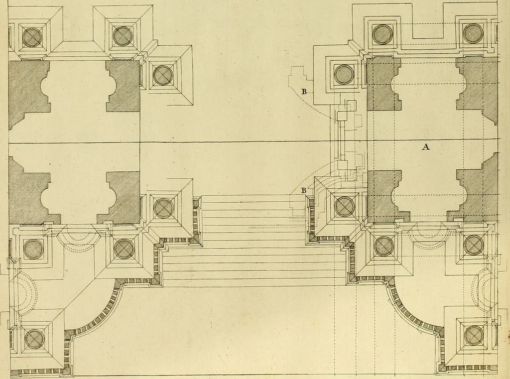 An illustration from Rules and examples of perspective proper for painters and architects, etc. in English and Latin :‡bcontaining a most easie and expeditious method to delineate in perspective all designs relating to architecture, after a new manner, wholly free from the confusion of occult lines /‡cby that great master thereof, Andrea Pozzo, Soc. Jef. engraven in 105 ample folio plates, and adorn'd with 200 initial letters to the explanatory discourses ; printed from copper-plates ony best paper by John Sturt ; done into English from the original printed at Rome 1693 in Lat. and Ital. by Mr John James of Greenwich, 1693, leaf 231