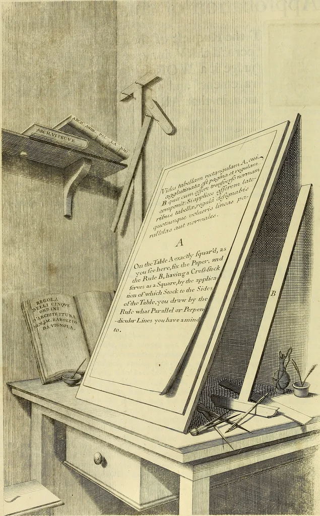 An illustration from Rules and examples of perspective proper for painters and architects, etc. in English and Latin :‡bcontaining a most easie and expeditious method to delineate in perspective all designs relating to architecture, after a new manner, wholly free from the confusion of occult lines /‡cby that great master thereof, Andrea Pozzo, Soc. Jef. engraven in 105 ample folio plates, and adorn'd with 200 initial letters to the explanatory discourses ; printed from copper-plates ony best paper by John Sturt ; done into English from the original printed at Rome 1693 in Lat. and Ital. by Mr John James of Greenwich, 1693, leaf 25