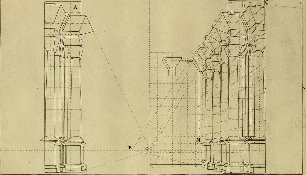 An illustration from Rules and examples of perspective proper for painters and architects, etc. in English and Latin :‡bcontaining a most easie and expeditious method to delineate in perspective all designs relating to architecture, after a new manner, wholly free from the confusion of occult lines /‡cby that great master thereof, Andrea Pozzo, Soc. Jef. engraven in 105 ample folio plates, and adorn'd with 200 initial letters to the explanatory discourses ; printed from copper-plates ony best paper by John Sturt ; done into English from the original printed at Rome 1693 in Lat. and Ital. by Mr John James of Greenwich, 1693, leaf 261