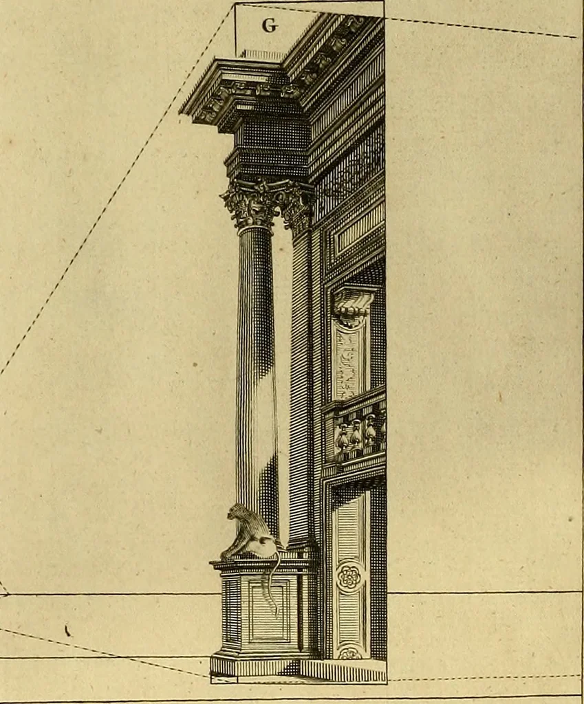 An illustration from Rules and examples of perspective proper for painters and architects, etc. in English and Latin :‡bcontaining a most easie and expeditious method to delineate in perspective all designs relating to architecture, after a new manner, wholly free from the confusion of occult lines /‡cby that great master thereof, Andrea Pozzo, Soc. Jef. engraven in 105 ample folio plates, and adorn'd with 200 initial letters to the explanatory discourses ; printed from copper-plates ony best paper by John Sturt ; done into English from the original printed at Rome 1693 in Lat. and Ital. by Mr John James of Greenwich, 1693, leaf 261