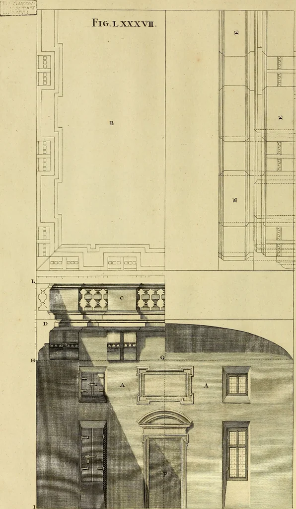 An illustration from Rules and examples of perspective proper for painters and architects, etc. in English and Latin :‡bcontaining a most easie and expeditious method to delineate in perspective all designs relating to architecture, after a new manner, wholly free from the confusion of occult lines /‡cby that great master thereof, Andrea Pozzo, Soc. Jef. engraven in 105 ample folio plates, and adorn'd with 200 initial letters to the explanatory discourses ; printed from copper-plates ony best paper by John Sturt ; done into English from the original printed at Rome 1693 in Lat. and Ital. by Mr John James of Greenwich, 1693, leaf 291
