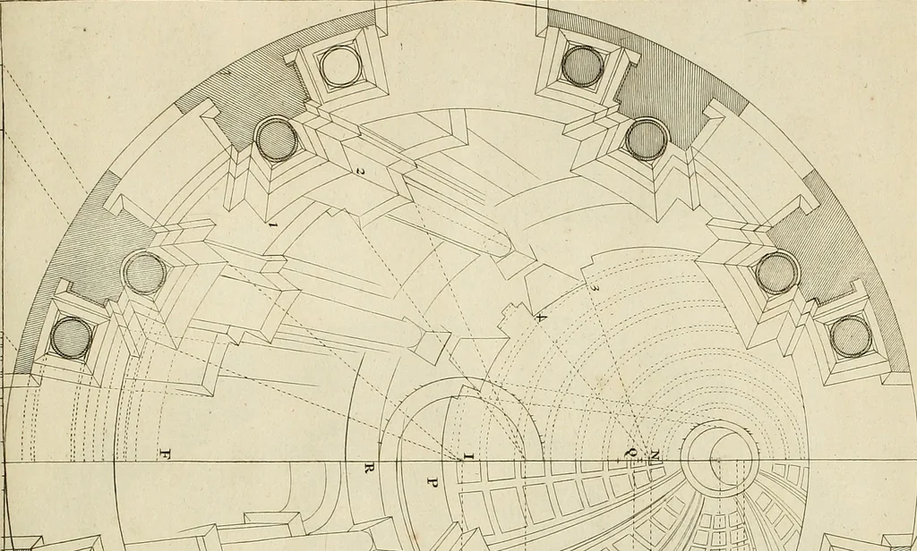 An illustration from Rules and examples of perspective proper for painters and architects, etc. in English and Latin :‡bcontaining a most easie and expeditious method to delineate in perspective all designs relating to architecture, after a new manner, wholly free from the confusion of occult lines /‡cby that great master thereof, Andrea Pozzo, Soc. Jef. engraven in 105 ample folio plates, and adorn'd with 200 initial letters to the explanatory discourses ; printed from copper-plates ony best paper by John Sturt ; done into English from the original printed at Rome 1693 in Lat. and Ital. by Mr John James of Greenwich, 1693, leaf 300