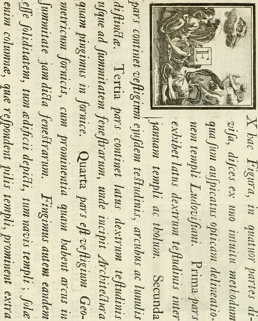 An illustration from Rules and examples of perspective proper for painters and architects, etc. in English and Latin :‡bcontaining a most easie and expeditious method to delineate in perspective all designs relating to architecture, after a new manner, wholly free from the confusion of occult lines /‡cby that great master thereof, Andrea Pozzo, Soc. Jef. engraven in 105 ample folio plates, and adorn'd with 200 initial letters to the explanatory discourses ; printed from copper-plates ony best paper by John Sturt ; done into English from the original printed at Rome 1693 in Lat. and Ital. by Mr John James of Greenwich, 1693, leaf 316