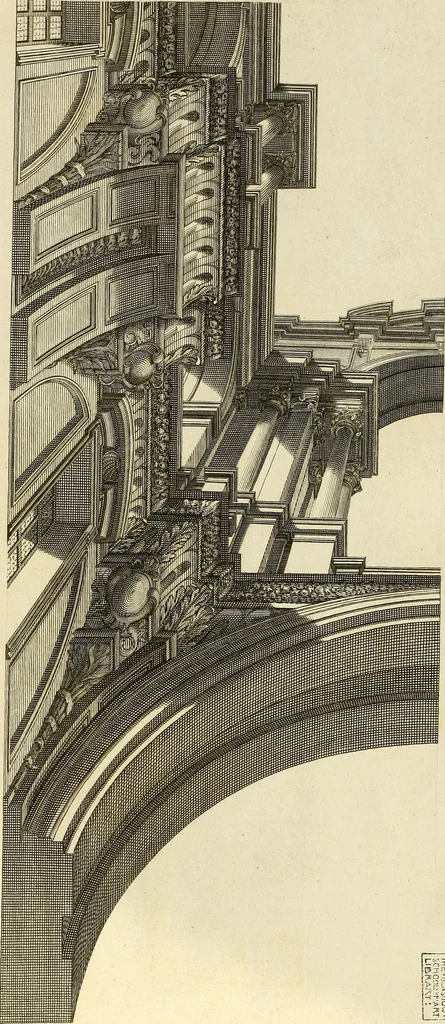 An illustration from Rules and examples of perspective proper for painters and architects, etc. in English and Latin :‡bcontaining a most easie and expeditious method to delineate in perspective all designs relating to architecture, after a new manner, wholly free from the confusion of occult lines /‡cby that great master thereof, Andrea Pozzo, Soc. Jef. engraven in 105 ample folio plates, and adorn'd with 200 initial letters to the explanatory discourses ; printed from copper-plates ony best paper by John Sturt ; done into English from the original printed at Rome 1693 in Lat. and Ital. by Mr John James of Greenwich, 1693, leaf 324