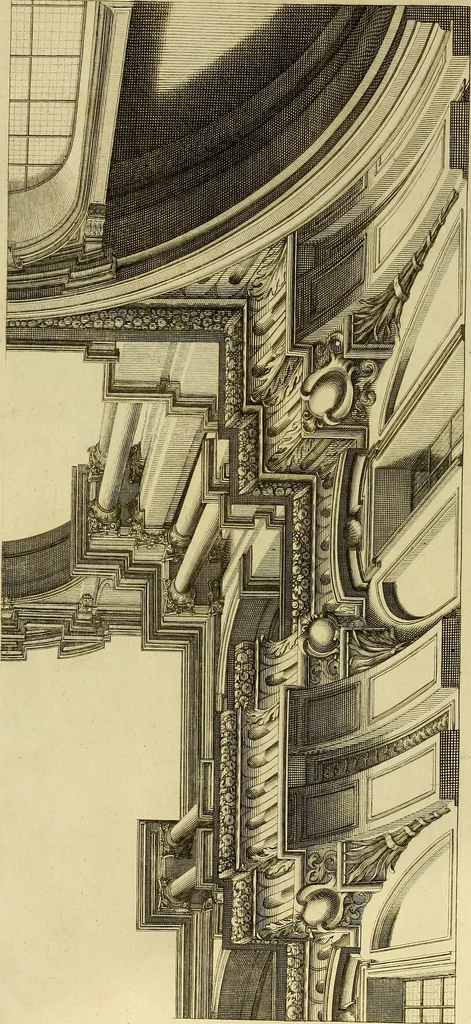 An illustration from Rules and examples of perspective proper for painters and architects, etc. in English and Latin :‡bcontaining a most easie and expeditious method to delineate in perspective all designs relating to architecture, after a new manner, wholly free from the confusion of occult lines /‡cby that great master thereof, Andrea Pozzo, Soc. Jef. engraven in 105 ample folio plates, and adorn'd with 200 initial letters to the explanatory discourses ; printed from copper-plates ony best paper by John Sturt ; done into English from the original printed at Rome 1693 in Lat. and Ital. by Mr John James of Greenwich, 1693, leaf 327