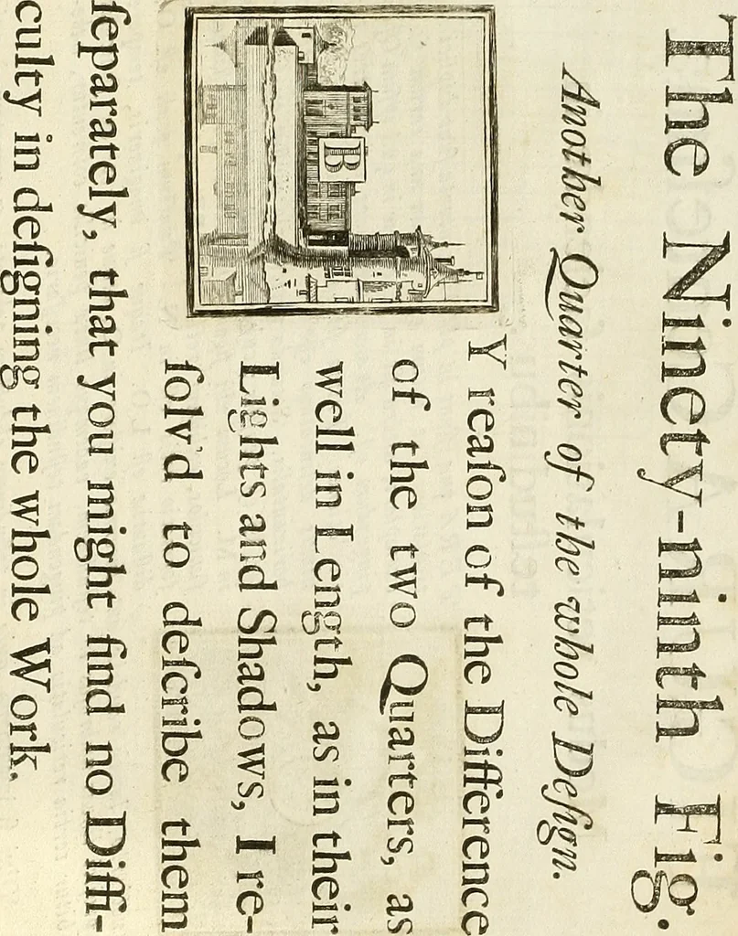 An illustration from Rules and examples of perspective proper for painters and architects, etc. in English and Latin :‡bcontaining a most easie and expeditious method to delineate in perspective all designs relating to architecture, after a new manner, wholly free from the confusion of occult lines /‡cby that great master thereof, Andrea Pozzo, Soc. Jef. engraven in 105 ample folio plates, and adorn'd with 200 initial letters to the explanatory discourses ; printed from copper-plates ony best paper by John Sturt ; done into English from the original printed at Rome 1693 in Lat. and Ital. by Mr John James of Greenwich, 1693, leaf 328