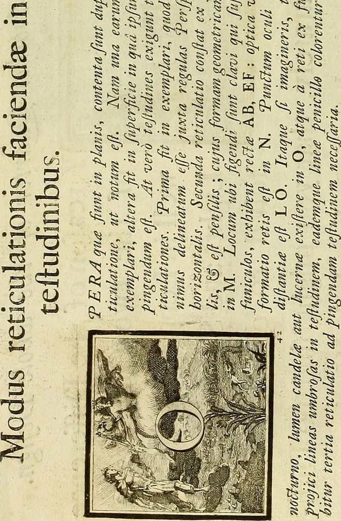 An illustration from Rules and examples of perspective proper for painters and architects, etc. in English and Latin :‡bcontaining a most easie and expeditious method to delineate in perspective all designs relating to architecture, after a new manner, wholly free from the confusion of occult lines /‡cby that great master thereof, Andrea Pozzo, Soc. Jef. engraven in 105 ample folio plates, and adorn'd with 200 initial letters to the explanatory discourses ; printed from copper-plates ony best paper by John Sturt ; done into English from the original printed at Rome 1693 in Lat. and Ital. by Mr John James of Greenwich, 1693, leaf 329
