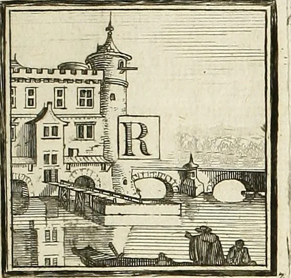 An illustration from Rules and examples of perspective proper for painters and architects, etc. in English and Latin :‡bcontaining a most easie and expeditious method to delineate in perspective all designs relating to architecture, after a new manner, wholly free from the confusion of occult lines /‡cby that great master thereof, Andrea Pozzo, Soc. Jef. engraven in 105 ample folio plates, and adorn'd with 200 initial letters to the explanatory discourses ; printed from copper-plates ony best paper by John Sturt ; done into English from the original printed at Rome 1693 in Lat. and Ital. by Mr John James of Greenwich, 1693, leaf 336