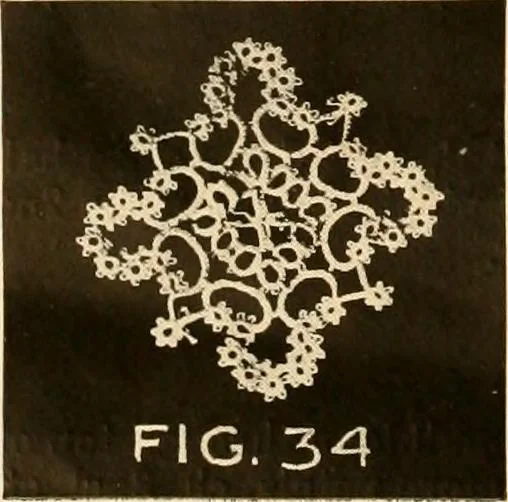 An illustration from The Rundall book of edgings, medallions, insertions and tatting, 1915, leaf 13