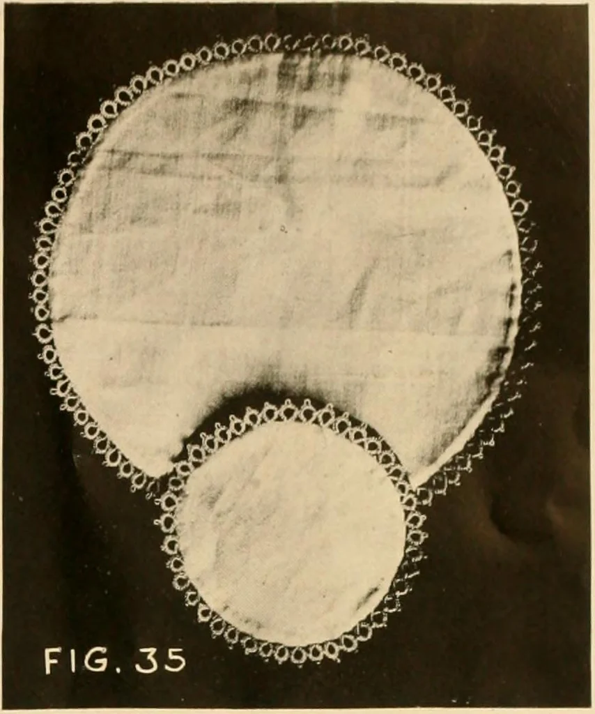 An illustration from The Rundall book of edgings, medallions, insertions and tatting, 1915, leaf 14