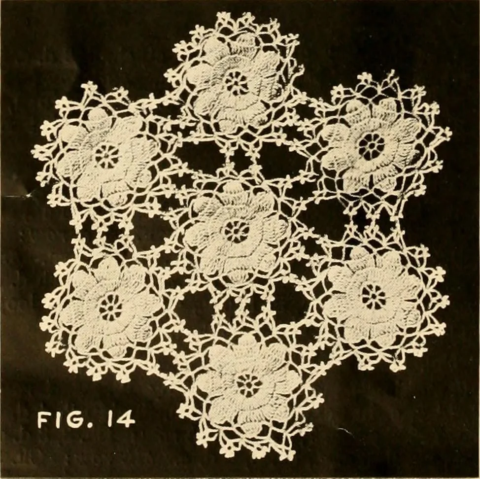An illustration from The Rundall book of edgings, medallions, insertions and tatting, 1915, leaf 9