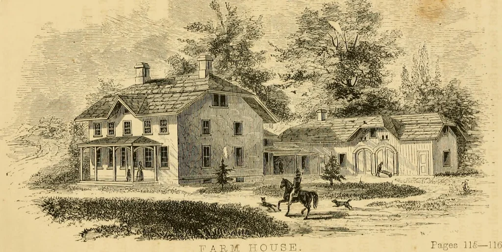 An illustration from Rural architecture : being a complete description of farm houses, cottages and out buildings ... together with lawns, pleasure grounds and parks; the flower, fruit and vegetable gardens : also, useful and ornamental domestic animals for the country resident ... also, the best method of conducting water into cattle yards and houses, 1860, leaf 126
