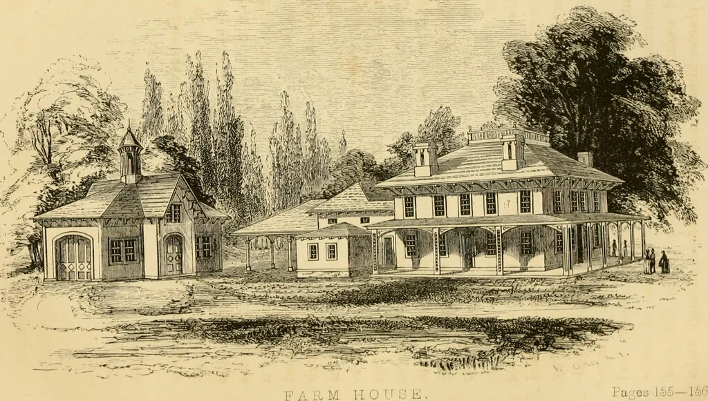 An illustration from Rural architecture : being a complete description of farm houses, cottages and out buildings ... together with lawns, pleasure grounds and parks; the flower, fruit and vegetable gardens : also, useful and ornamental domestic animals for the country resident ... also, the best method of conducting water into cattle yards and houses, 1860, leaf 164