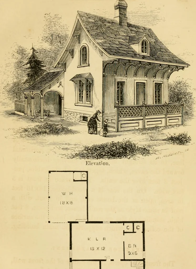 An illustration from Rural architecture : being a complete description of farm houses, cottages and out buildings ... together with lawns, pleasure grounds and parks; the flower, fruit and vegetable gardens : also, useful and ornamental domestic animals for the country resident ... also, the best method of conducting water into cattle yards and houses, 1860, leaf 230