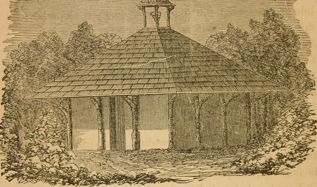 An illustration from Rural architecture : being a complete description of farm houses, cottages and out buildings ... together with lawns, pleasure grounds and parks; the flower, fruit and vegetable gardens : also, useful and ornamental domestic animals for the country resident ... also, the best method of conducting water into cattle yards and houses, 1860, leaf 269