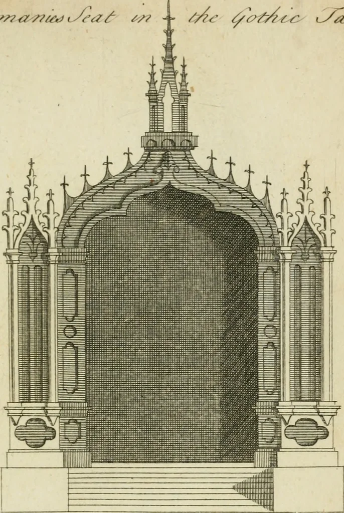 An illustration from Rural architecture in the Gothick taste : being twenty new designs, for temples, garden-seats, summer-houses, lodges, terminies, piers, &c. : on sixteen copper plates : with instructions to workmen, and hints where with most advantage to be erected, 1752, leaf 14