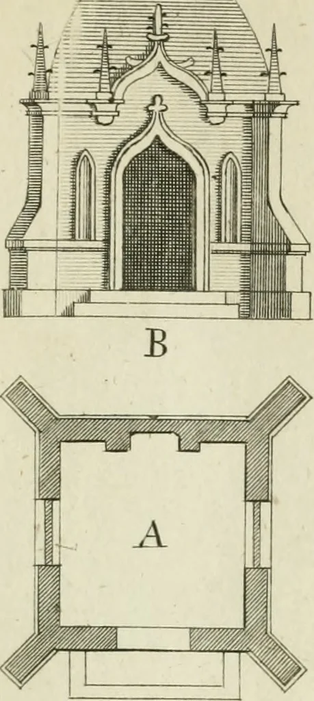 An illustration from Rural architecture in the Gothick taste : being twenty new designs, for temples, garden-seats, summer-houses, lodges, terminies, piers, &c. : on sixteen copper plates : with instructions to workmen, and hints where with most advantage to be erected, 1752, leaf 16