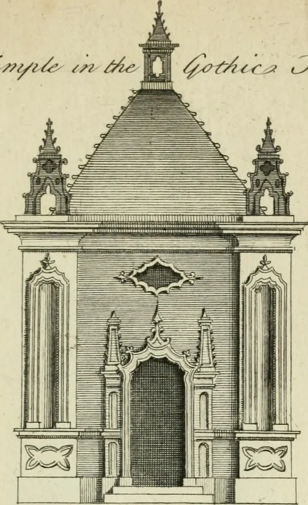 An illustration from Rural architecture in the Gothick taste : being twenty new designs, for temples, garden-seats, summer-houses, lodges, terminies, piers, &c. : on sixteen copper plates : with instructions to workmen, and hints where with most advantage to be erected, 1752, leaf 22
