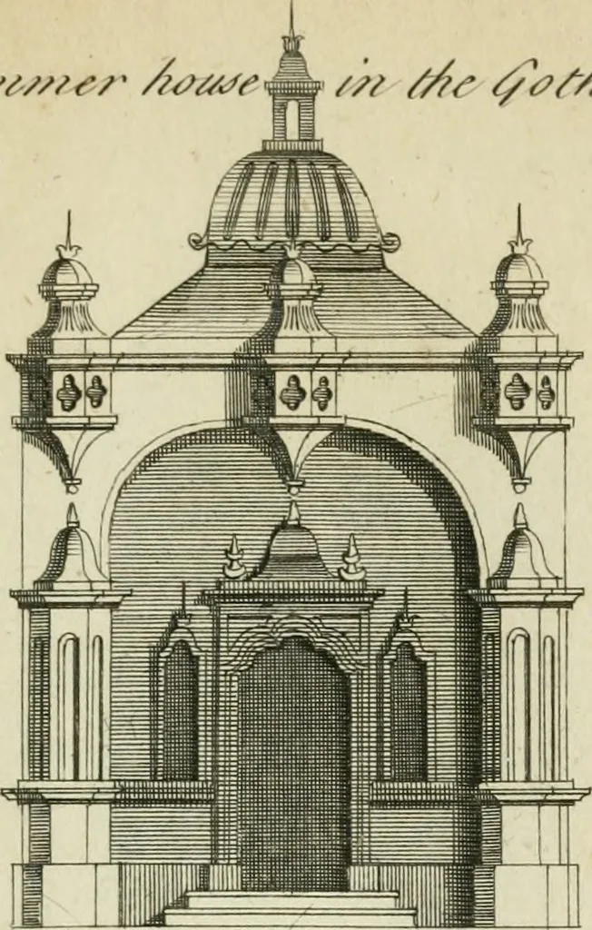 An illustration from Rural architecture in the Gothick taste : being twenty new designs, for temples, garden-seats, summer-houses, lodges, terminies, piers, &c. : on sixteen copper plates : with instructions to workmen, and hints where with most advantage to be erected, 1752, leaf 26
