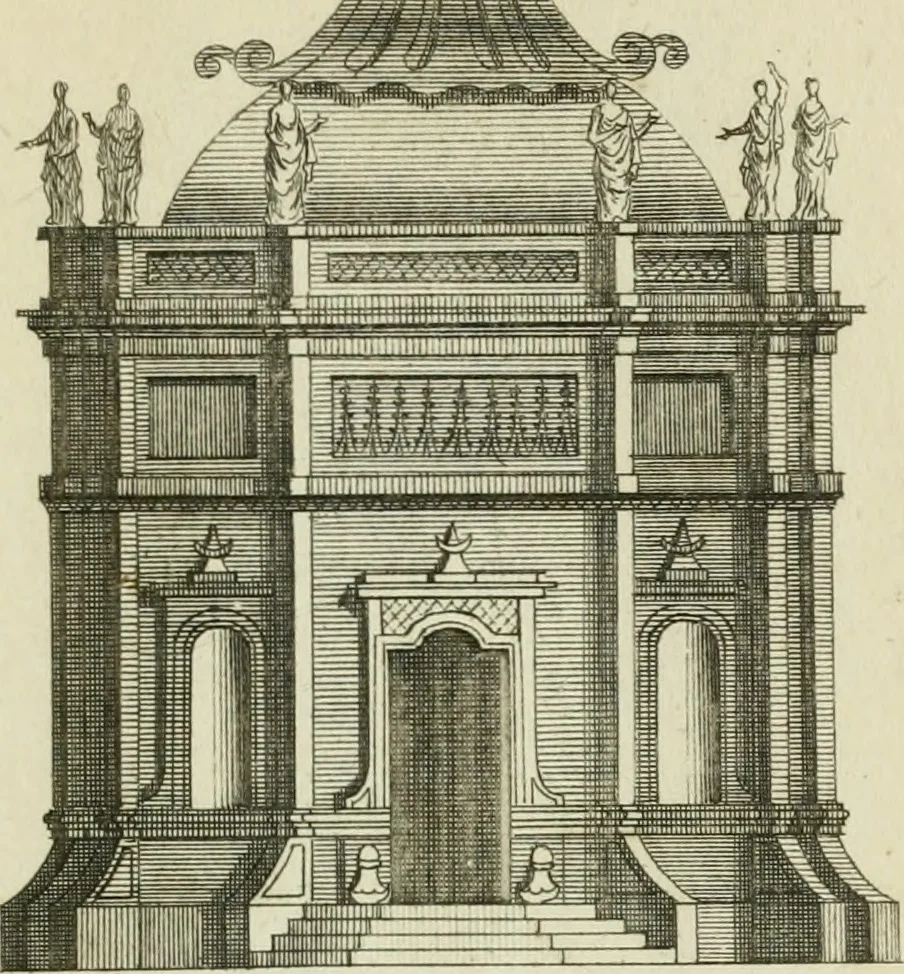 An illustration from Rural architecture in the Gothick taste : being twenty new designs, for temples, garden-seats, summer-houses, lodges, terminies, piers, &c. : on sixteen copper plates : with instructions to workmen, and hints where with most advantage to be erected, 1752, leaf 28