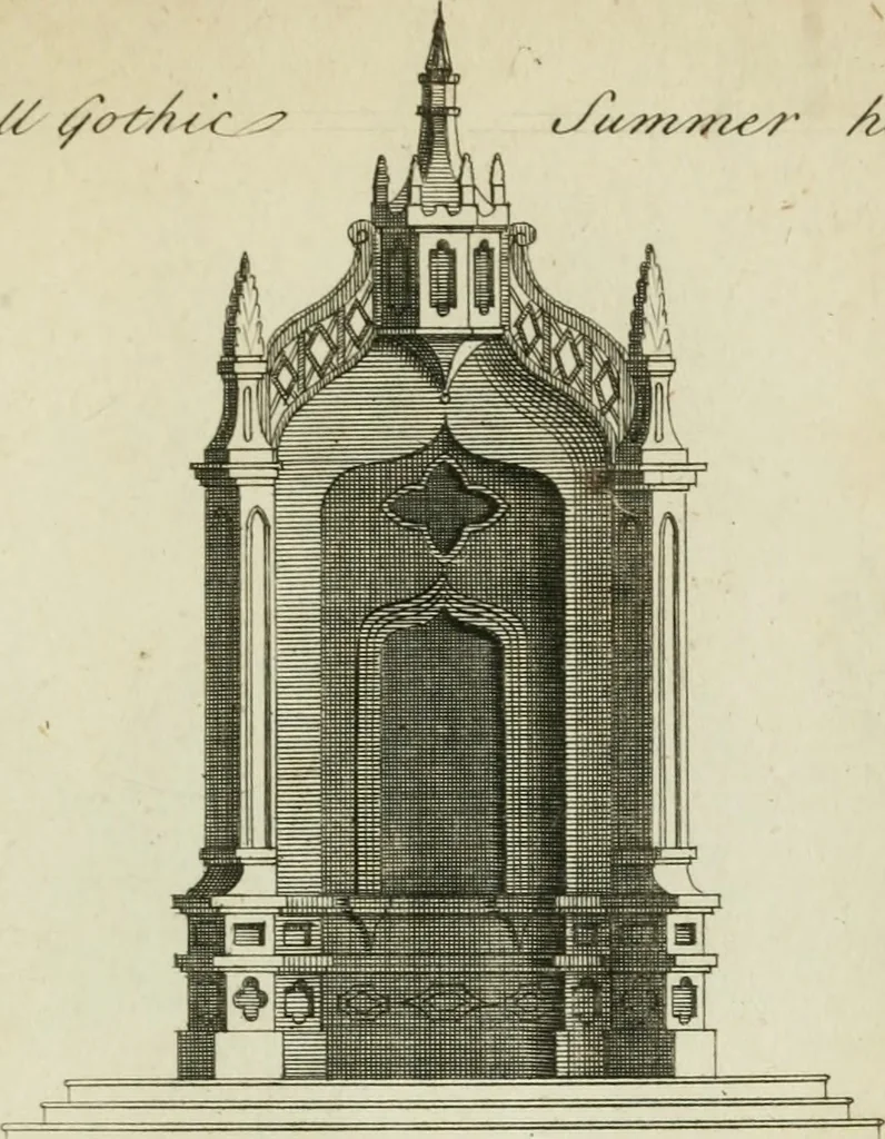 An illustration from Rural architecture in the Gothick taste : being twenty new designs, for temples, garden-seats, summer-houses, lodges, terminies, piers, &c. : on sixteen copper plates : with instructions to workmen, and hints where with most advantage to be erected, 1752, leaf 30