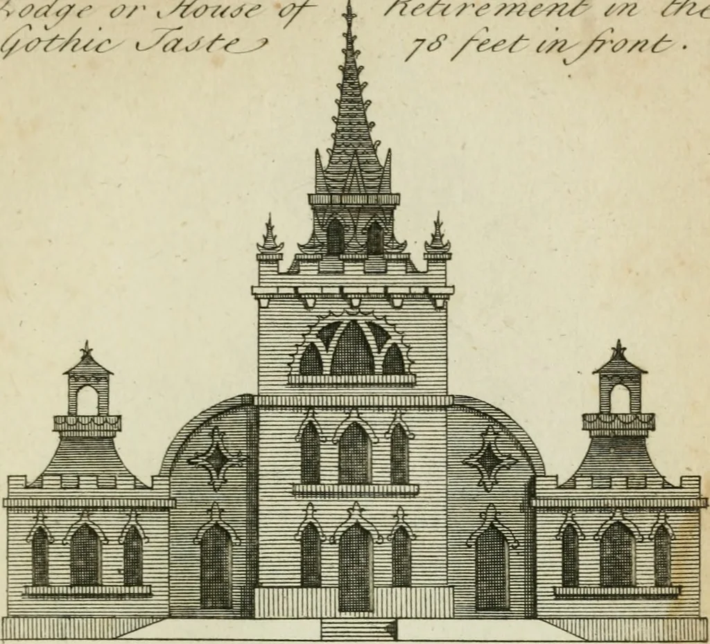 An illustration from Rural architecture in the Gothick taste : being twenty new designs, for temples, garden-seats, summer-houses, lodges, terminies, piers, &c. : on sixteen copper plates : with instructions to workmen, and hints where with most advantage to be erected, 1752, leaf 32