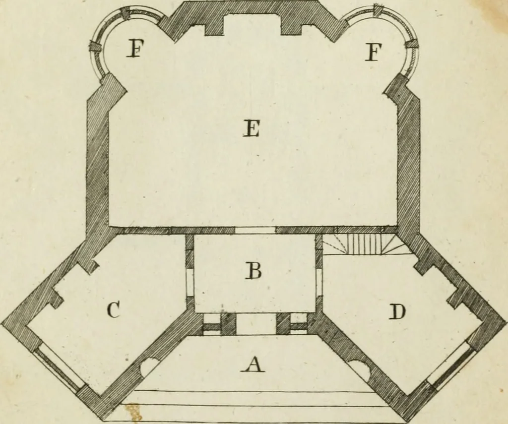 An illustration from Rural architecture in the Gothick taste : being twenty new designs, for temples, garden-seats, summer-houses, lodges, terminies, piers, &c. : on sixteen copper plates : with instructions to workmen, and hints where with most advantage to be erected, 1752, leaf 36