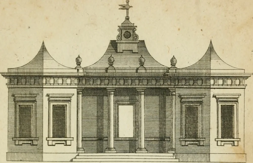 An illustration from Rural architecture in the Gothick taste : being twenty new designs, for temples, garden-seats, summer-houses, lodges, terminies, piers, &c. : on sixteen copper plates : with instructions to workmen, and hints where with most advantage to be erected, 1752, leaf 40