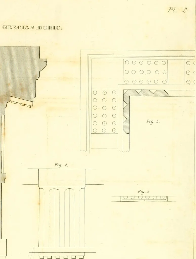 An illustration from Rural architecture: consisting of classic dwellings, Doric, Ionic, Corinthian and Gothic, and details connected with each of the orders; embracing plans, elevations parallel and perspective, specifications, estimates, framing, etc. for private houses and churches. Designed for the United States of America, 1843, leaf 112