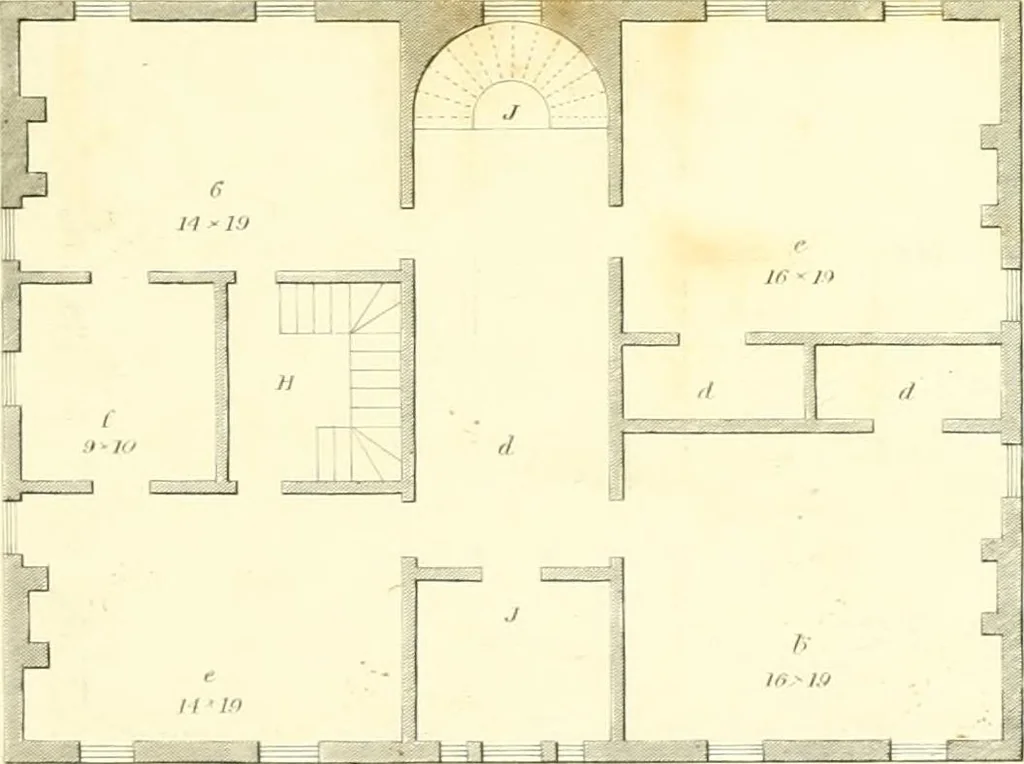 An illustration from Rural architecture: consisting of classic dwellings, Doric, Ionic, Corinthian and Gothic, and details connected with each of the orders; embracing plans, elevations parallel and perspective, specifications, estimates, framing, etc. for private houses and churches. Designed for the United States of America, 1843, leaf 128