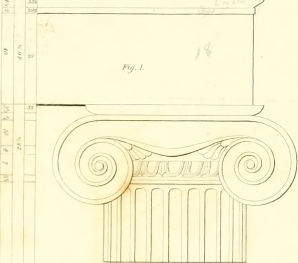 An illustration from Rural architecture: consisting of classic dwellings, Doric, Ionic, Corinthian and Gothic, and details connected with each of the orders; embracing plans, elevations parallel and perspective, specifications, estimates, framing, etc. for private houses and churches. Designed for the United States of America, 1843, leaf 139