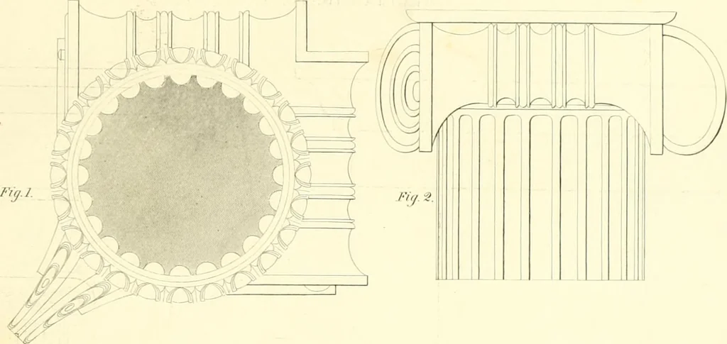 An illustration from Rural architecture: consisting of classic dwellings, Doric, Ionic, Corinthian and Gothic, and details connected with each of the orders; embracing plans, elevations parallel and perspective, specifications, estimates, framing, etc. for private houses and churches. Designed for the United States of America, 1843, leaf 140