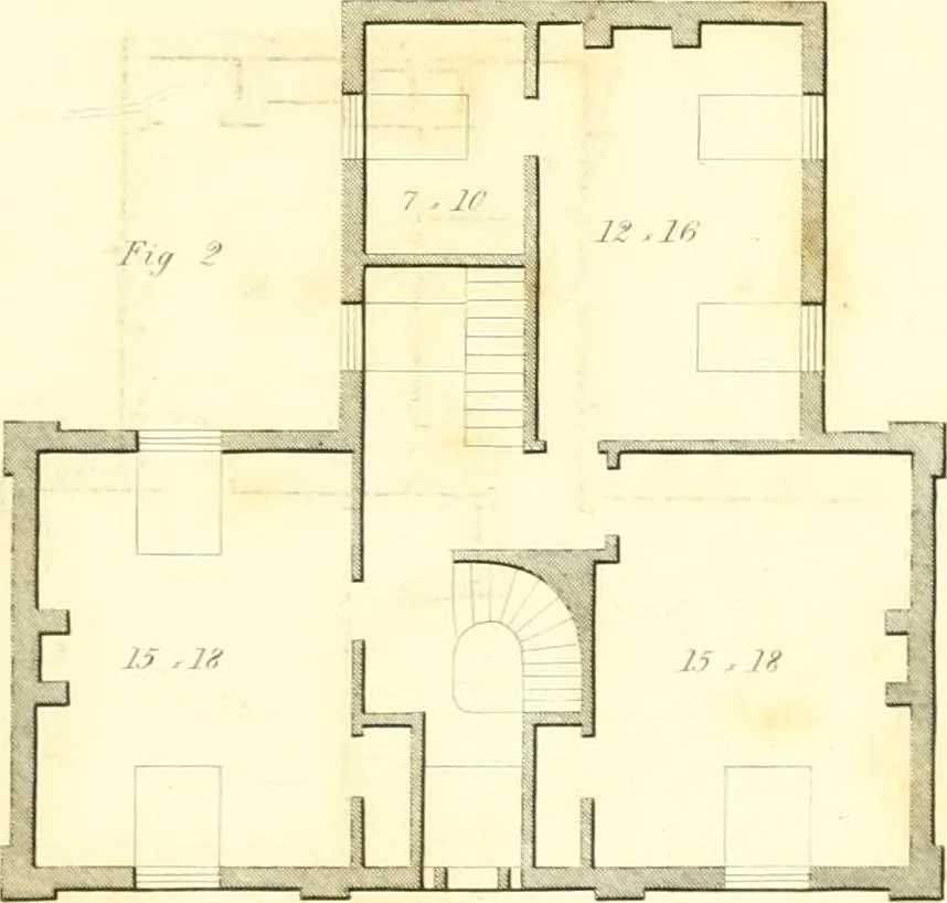 An illustration from Rural architecture: consisting of classic dwellings, Doric, Ionic, Corinthian and Gothic, and details connected with each of the orders; embracing plans, elevations parallel and perspective, specifications, estimates, framing, etc. for private houses and churches. Designed for the United States of America, 1843, leaf 152