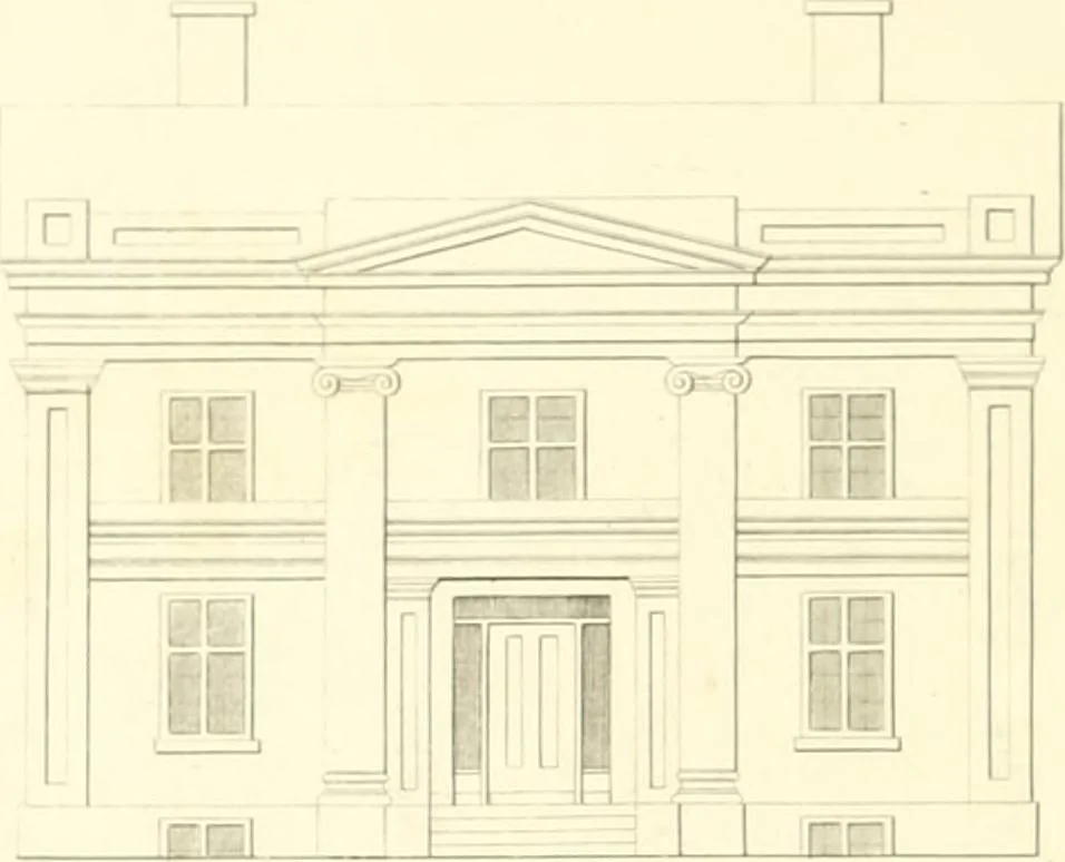 An illustration from Rural architecture: consisting of classic dwellings, Doric, Ionic, Corinthian and Gothic, and details connected with each of the orders; embracing plans, elevations parallel and perspective, specifications, estimates, framing, etc. for private houses and churches. Designed for the United States of America, 1843, leaf 155