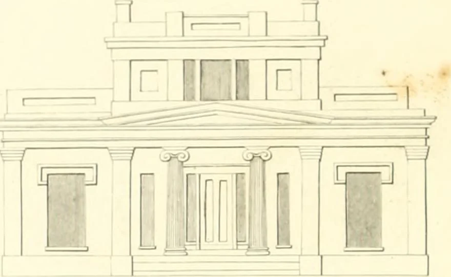 An illustration from Rural architecture: consisting of classic dwellings, Doric, Ionic, Corinthian and Gothic, and details connected with each of the orders; embracing plans, elevations parallel and perspective, specifications, estimates, framing, etc. for private houses and churches. Designed for the United States of America, 1843, leaf 159